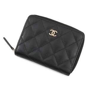 CHANEL Black Caviar Leather Logo Wallet